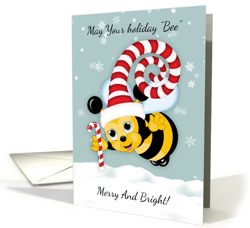 Honey Bee With Fun Holiday Hat And Candy Cane card (1398740)