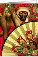 Chinese New Year, Year Of The Monkey, Monkey Fan And Envelopes card