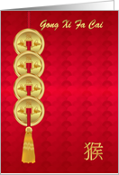 Gong Xi Fa Cai, Chinese New Year, Year Of The Monkey, Coins card