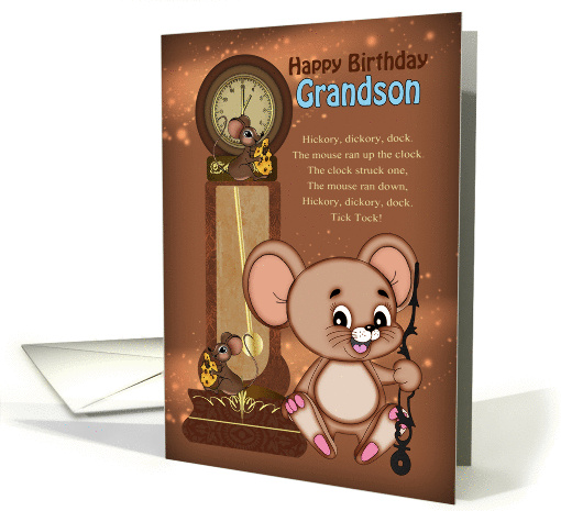 Grandson, Hickory Dickory Dock Mouse And Clock card (1401916)