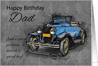Dad, Vintage Blue Car On Watercolor Background card