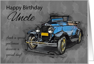 Uncle, Vintage Blue Car On Watercolor Background card