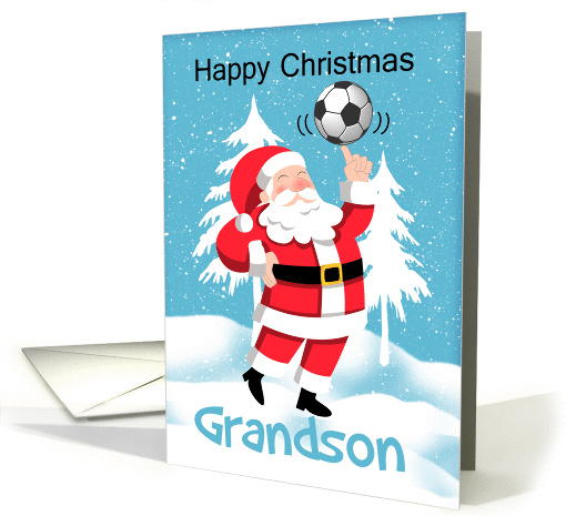 Grandson Soccer / Football Christmas Greeting With Snow Scene card