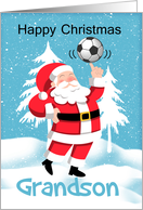 Grandson Soccer / Football Christmas Greeting With Snow Scene card