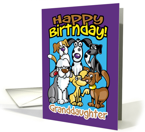 Granddaughter Birthday Celebration Dogs, Lots of dogs card (1410424)
