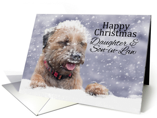 Daughter & Son-in-law, Christmas, Border Terrier Dog In The Snow card