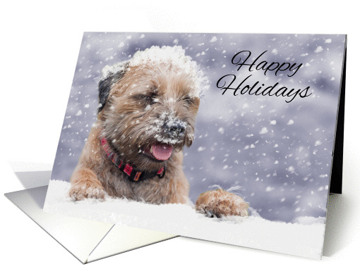 Border Terrier Dog In The Snow, Happy Holidays card (1410706)