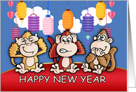 Chinese New Year, Year Of The Monkey, Three wise monkeys card