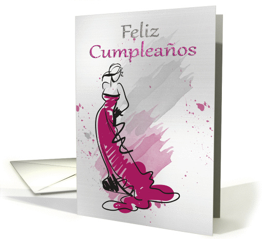 Feliz Cumpleanos, Spanish Greeting, Female In A Stylish Dress card