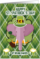 St. Patrick’s Day Pink Elephant on an Irish Tartan Background card