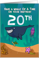 20th Birthday, Whales Starfish and turtle, in an ocean setting card