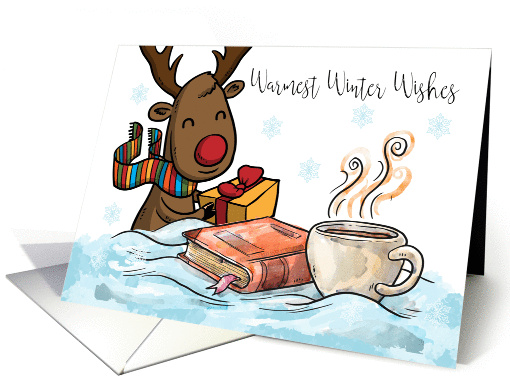 Christmas Reindeer, With Book Hot Chocolate And Gift, Greetings card