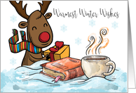 Christmas Reindeer, With Book Hot Chocolate And Gift, Greetings card