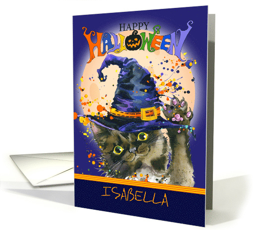 Custom Name Witches Cat, Black Cat, Full Moon ,Happy Halloween card