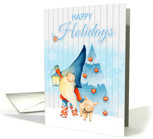 Happy Holidays Scandi Gnome With Pig And Lantern card (1708286)