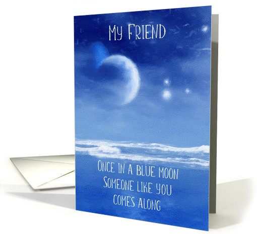 Happy Birthday Friend Card, Blue Moon Ocean View oil painted card