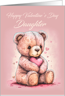 Daughter Valentine with Cute Bear on a Dusky Pink Background card