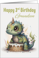 Grandson 3rd Birthday Dragon Standing on a Birthday Cake card