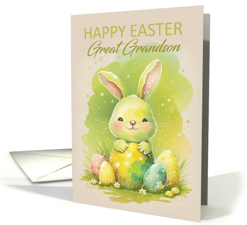 Great Grandson Easter Rabbit with Easter Eggs and Daisies card