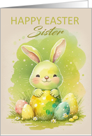 Sister Easter Rabbit with Easter Eggs and Daisies card