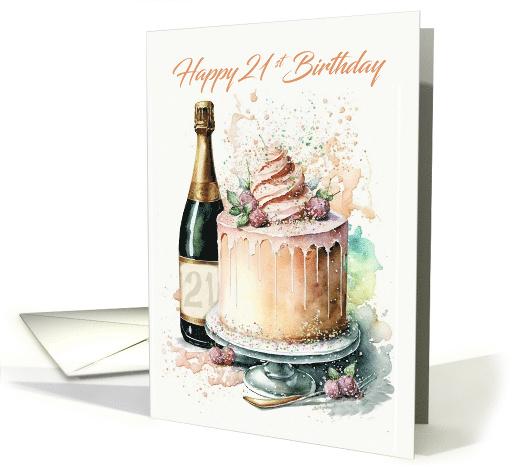 21st Birthday with Cake and Champagne in the Vintage Style card