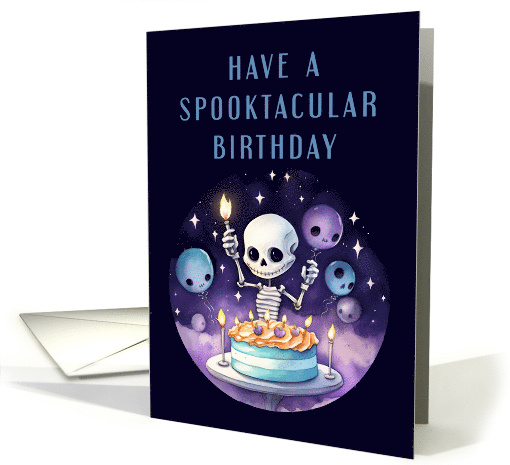 Halloween Birthday With Cute Skeleton and Birthday Cake card (1798962)