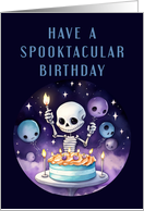 Halloween Birthday With Cute Skeleton and Birthday Cake card