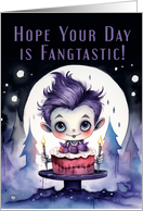 Halloween Birthday With Cute Vampire and Birthday Cake card
