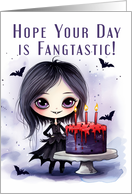 Halloween Birthday With Cute Vampire and Birthday Cake card
