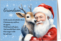 Grandson Christmas with Santa Hugging a Reindeer card