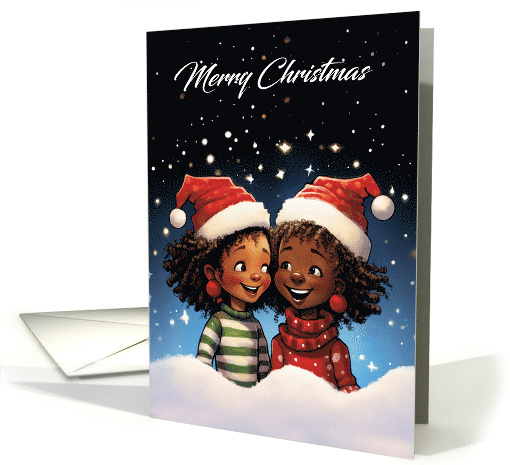 Merry Christmas Two Girls in Christmas Hats and Jumpers card (1804808)