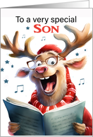 To a Very Special Son Funny Christmas Reindeer Singing Carols card