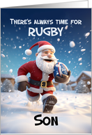 Son Rugby 3d Santa Kicking around in Winter Snow card