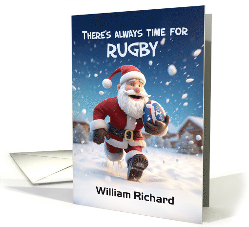 Any Name Rugby 3d Santa Kicking around in Winter Snow card (1807822)