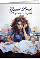 Good Luck with your New Job Stressed Woman in a Purple Shirt card