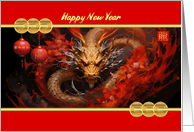 Chinese New Year With Gold Dragon Painting and Gold Coins card