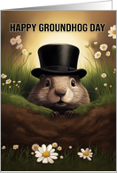 Groundhog Day Greeting Card With Cute Groundhog Emerging card