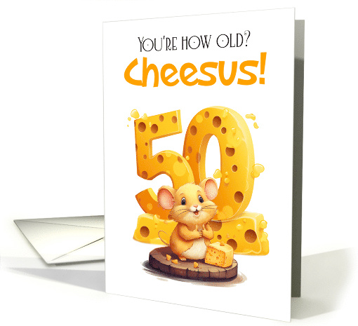 50th Cheesy Fun Mouse with Thumbs up Sitting on a Wooden Circle card