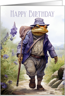 Happy Birthday Frog Walking in the Countryside Purple Tones card