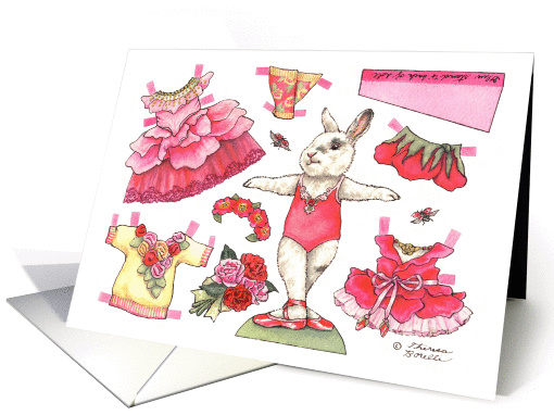 Paper Doll Ballerina Bunny Valentine's Day nostalgic kids... (1359504)