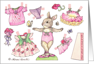 Paper Doll Ballerina Bunny April Birthday nostalgic kids activity card