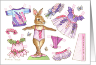 Paper Doll Ballerina Bunny July Birthday nostalgic kids activity card