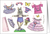 Paper Doll Ballerina Bunny September Birthday nostalgic kids activity card