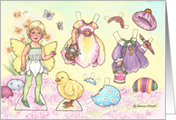 Kids Easter Fairy Paper Doll Chick Eggs Watercolor Garden Activity card