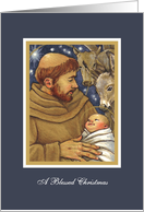 Christmas St. Francis Manger Scene Creche watercolor card