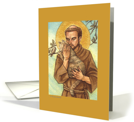 St Francis of Assisi with Cat Blank Note card (1644334)