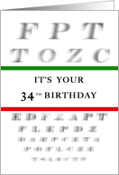 Happy 34th Birthday, Eye Chart card