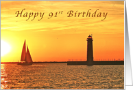 Happy 91st Birthday, Muskegon Lighthouse and Sailboat card