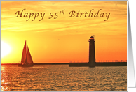 Happy 55th Birthday, Muskegon Lighthouse and Sailboat card