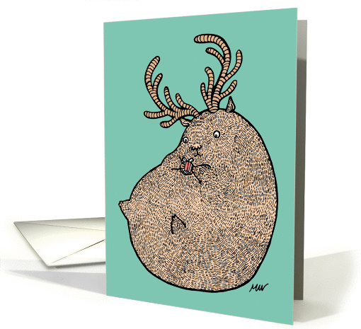 Happy Holidays! - A cute chubby reindeer with a tiny present card